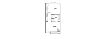 Open one bedroom floor plan at The Duo, University Place