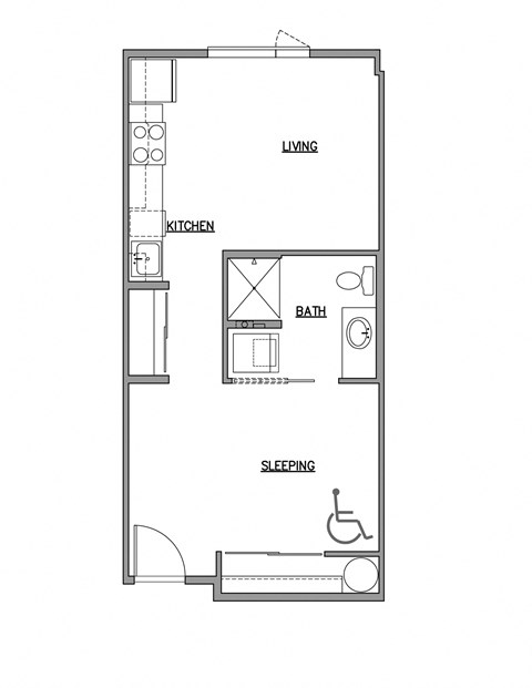 Open one bedroom floor plan at The Duo, University Place