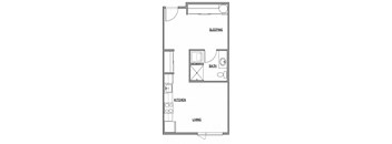 Open one bedroom floor plan at The Duo, Washington