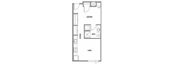 Open one bedroom floor plan at The Duo, University Place, 98466
