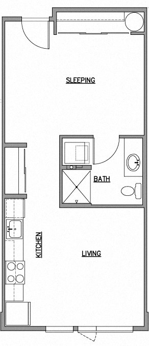 Open one bedroom floor at The Duo, University Place Washington