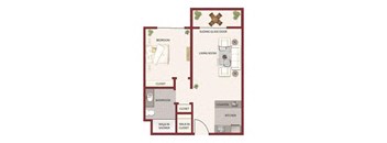 1Bed 1Bath Floor Plan at Campus Commons Senior Living, Sacramento, CA, 95825