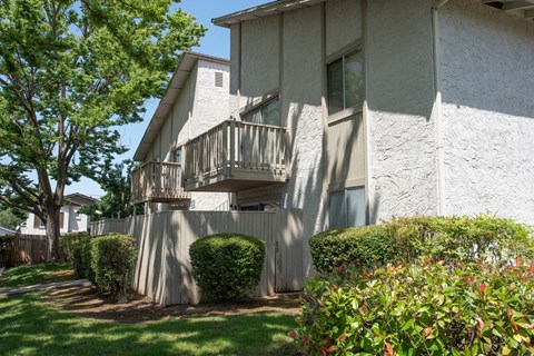 Apartment building with balconies and patios