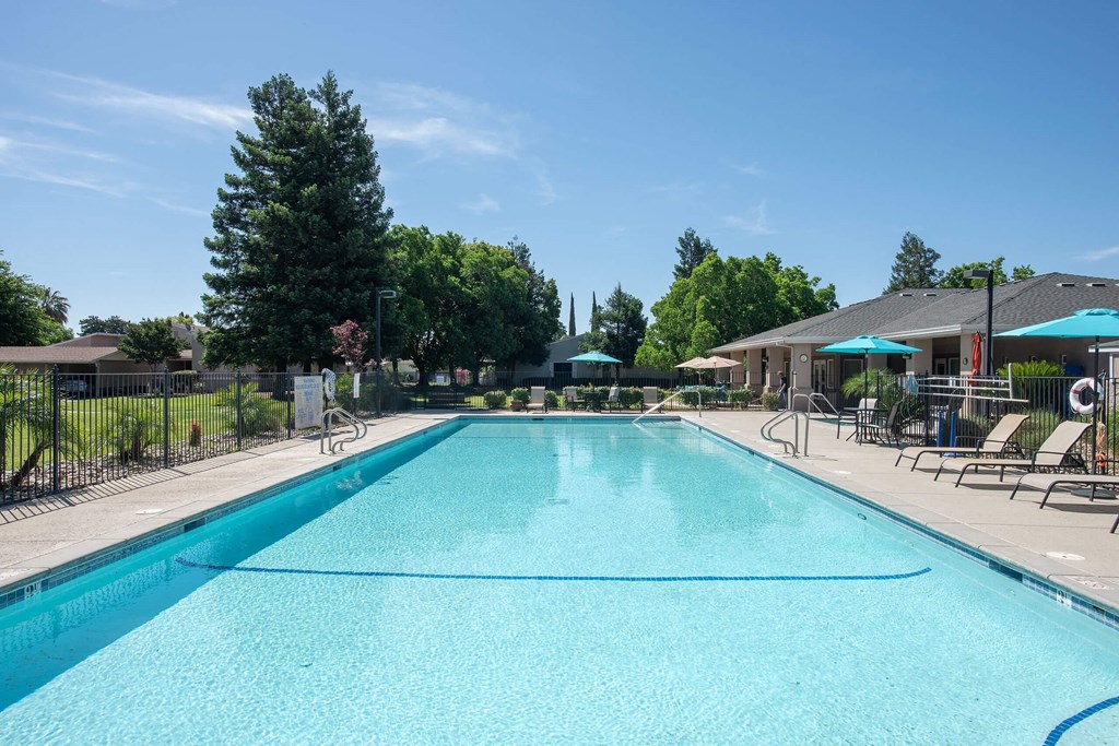 the swimming pool at our apartments at Castle Vista Senior Duplex Community, Atwater, California