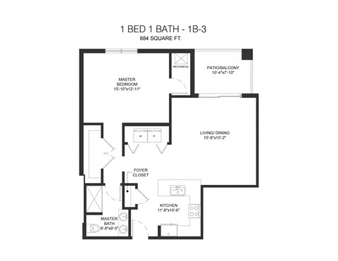 1B3 Floor Plan at Arden of Oak Brook, Oakbrook Terrace, 60181