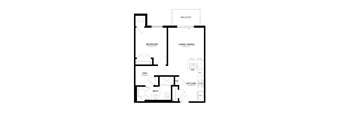 A black and white floor plan of a house with a balcony.