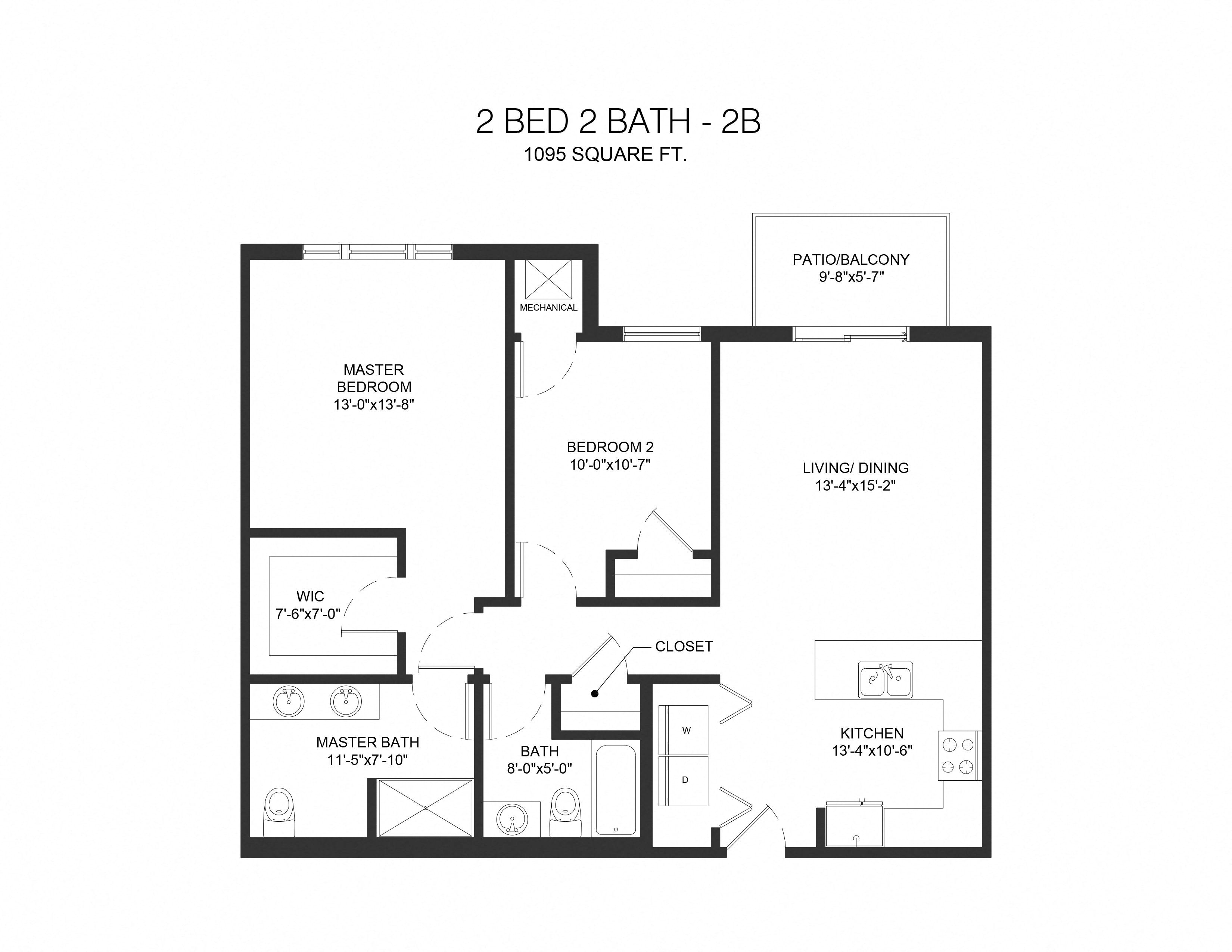 2B Floor Plan at Arden of Oak Brook, Illinois, 60181