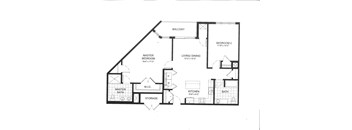 Two bedroom floor plan with dual bathrooms and storage at Arden of Oak Brook Apartments, Oakbrook Terrace, IL