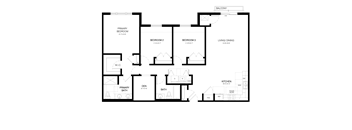 A black and white floor plan of a house with labeled rooms.