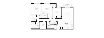 A black and white floor plan of a house with labeled rooms.