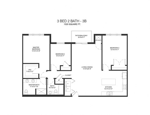 3B Floor Plan at Arden of Oak Brook, Oakbrook Terrace, IL, 60181