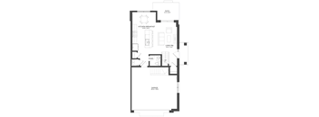 a floor plan of a small house with a bedroom and a living room