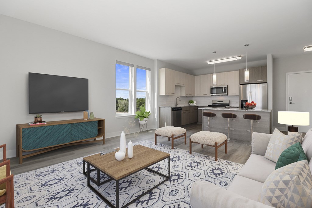 a living room with a couch and a coffee table