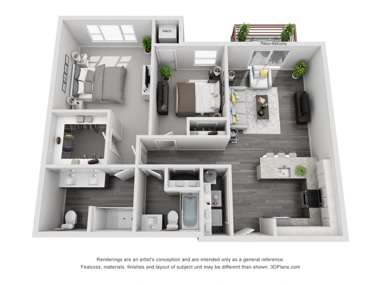 2 Bed 2 Bath Floor Plan at Arden of Oak Brook, Oakbrook Terrace, Illinois