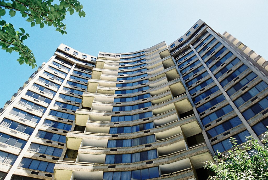 apartment building view at Hampton Plaza Apartments, Maryland