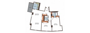 a floor plan of a house with a bedroom and a living room