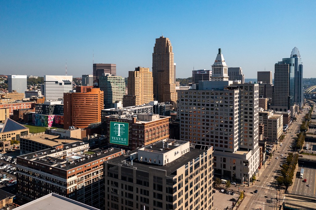 a view of the city from a skyscraper at Textile Apartments, Cincinnati, 45202