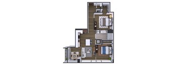 A 3D floor plan of a multi-level home with labeled rooms.