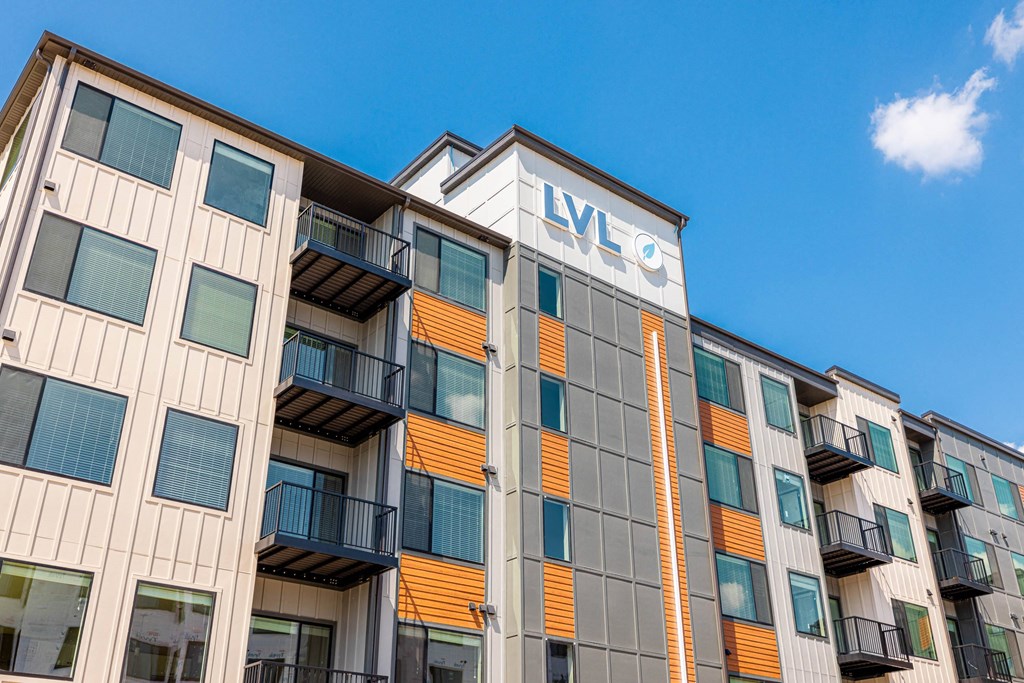 a building with the logo on top of it