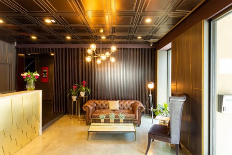 Lobby designed for an old-timey feel with modern fixtures