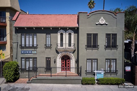 Dark exterior with intricate window frames