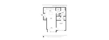 A black and white image of a floor plan for a 1st level, 1 bedroom, 1 bath apartment.