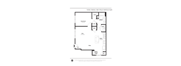 A floor plan of a one bedroom apartment with a bath and a patio.