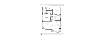 A floor plan of a 1st level, 2 bedroom, 2 bath unit.