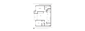 A floor plan of a 2nd level, 2 bedroom, 2 bath apartment with a balcony.