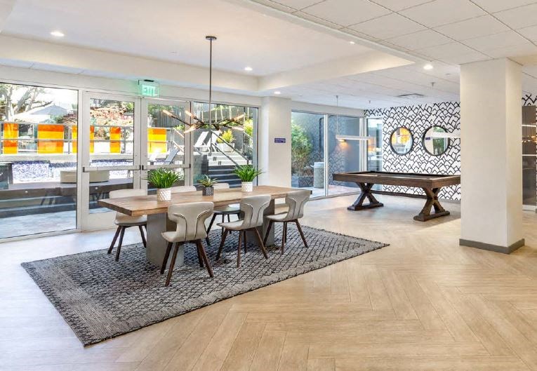 Resident Community Lounge with Pool Table and Dining Table