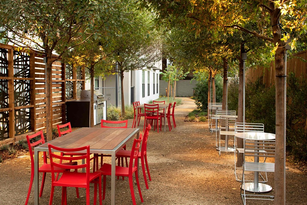 Garden Path with Edible Garden and Several Tables