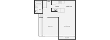 A black and white floor plan of a house with a balcony.
