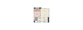 A floor plan of a house with a living room, dining room, kitchen, bedroom, bathroom, and entry.