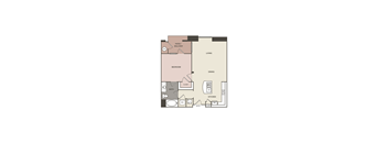 A floor plan of a house with a living room, dining room, kitchen, bedroom, and bathroom.
