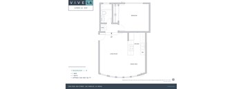 A floor plan for a Vive La apartment shows a bedroom, living room, kitchen, and dining area.