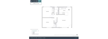 A floor plan for a 2 bedroom apartment with a living room and kitchen.