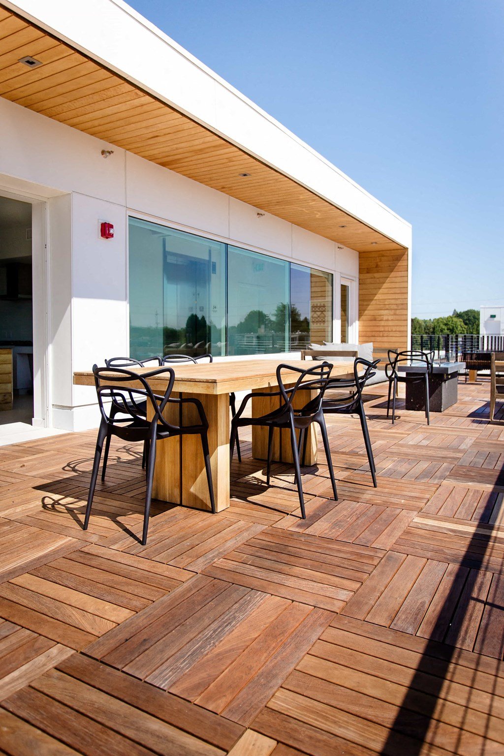 Table on outdoor rooftop patio