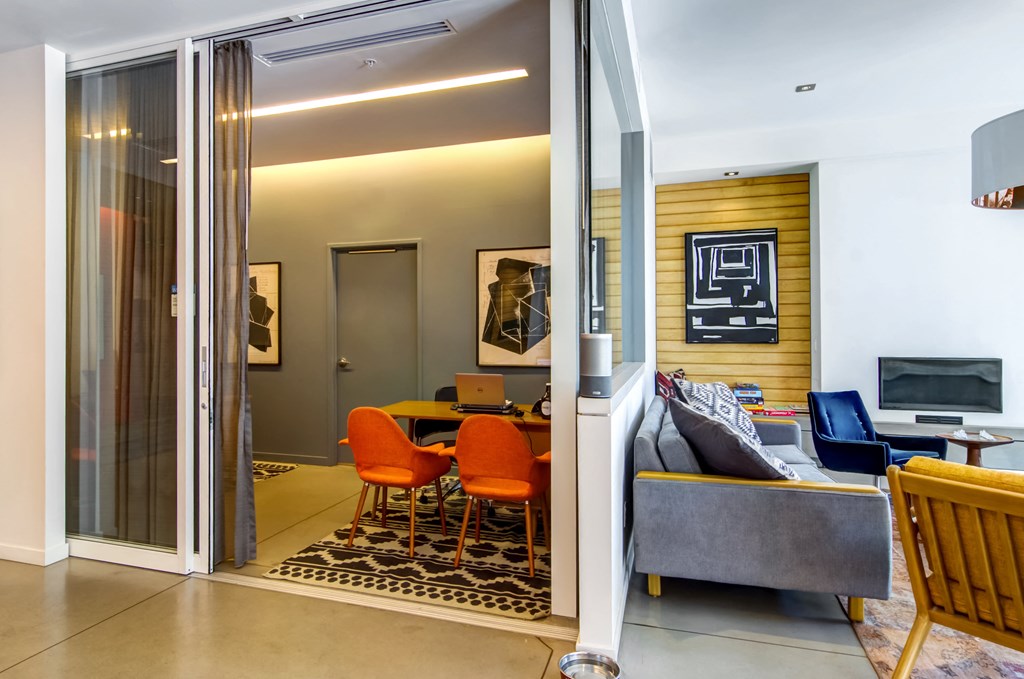 Office space next to lobby seating area