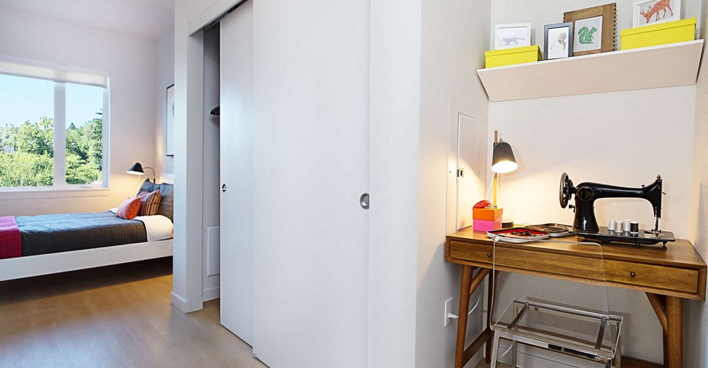 Spacious bedroom with large closet and desk