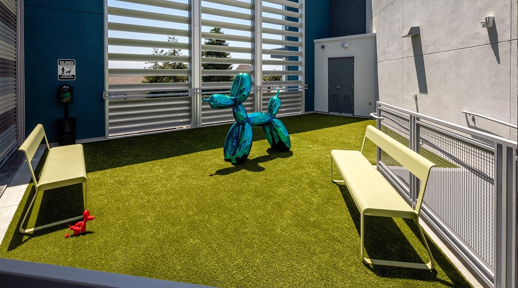 Dog park with balloon-animal dog statues