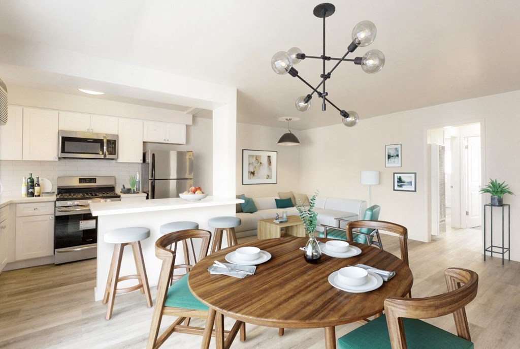 One Bedroom Unit Dining Room with modern fixtures