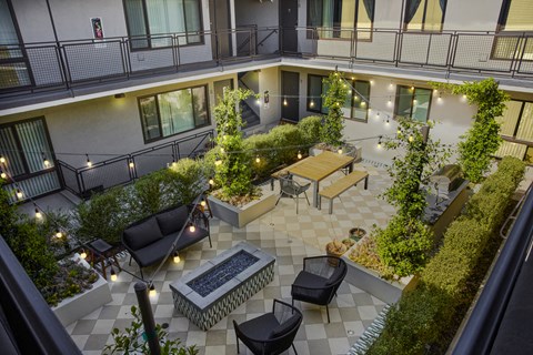 Aerial view of courtyard at night