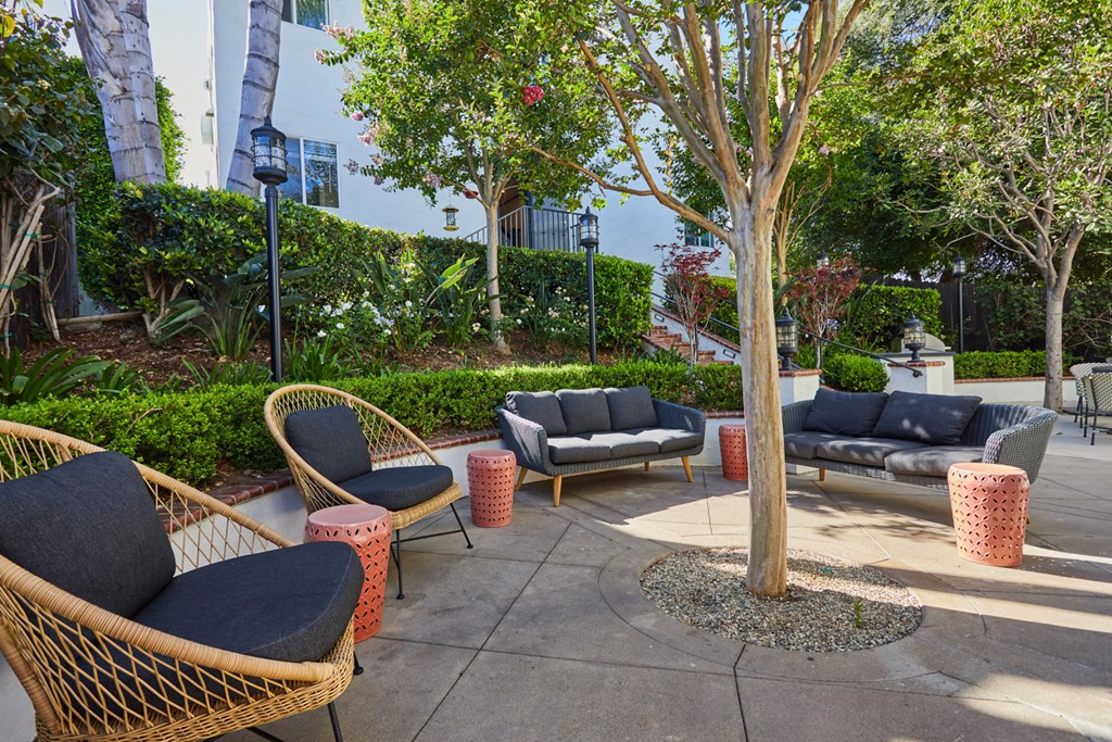 Outdoor lounge area with comfortable chairs