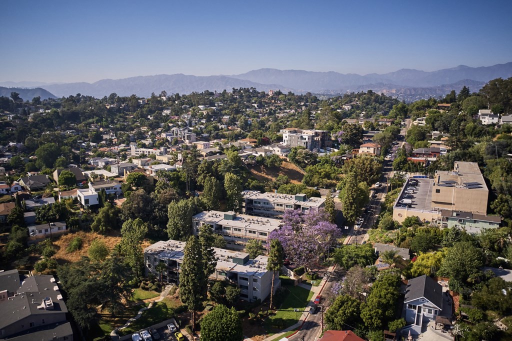 Aerial with view of city