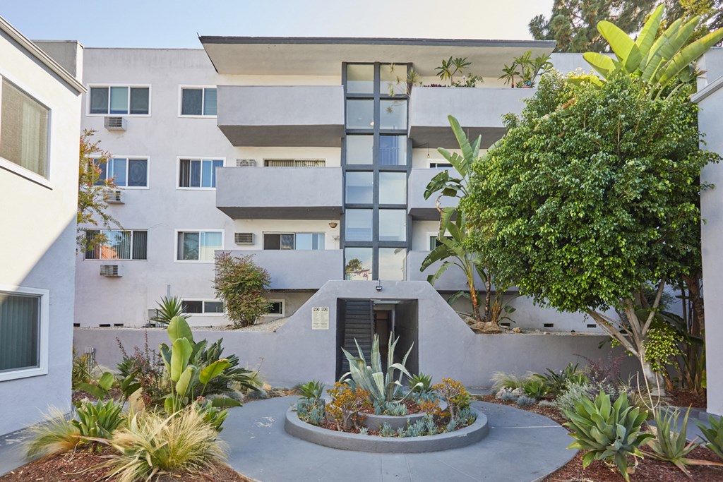 Beatifully designed courtyard with plants and trees