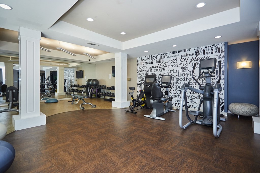 Beautiful and spacious gym with weightlifting and cardio equipment
