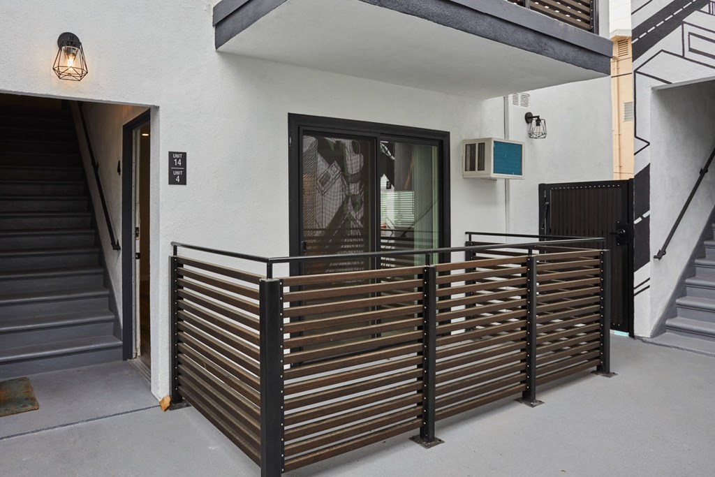 Large patio outside of ground floor unit