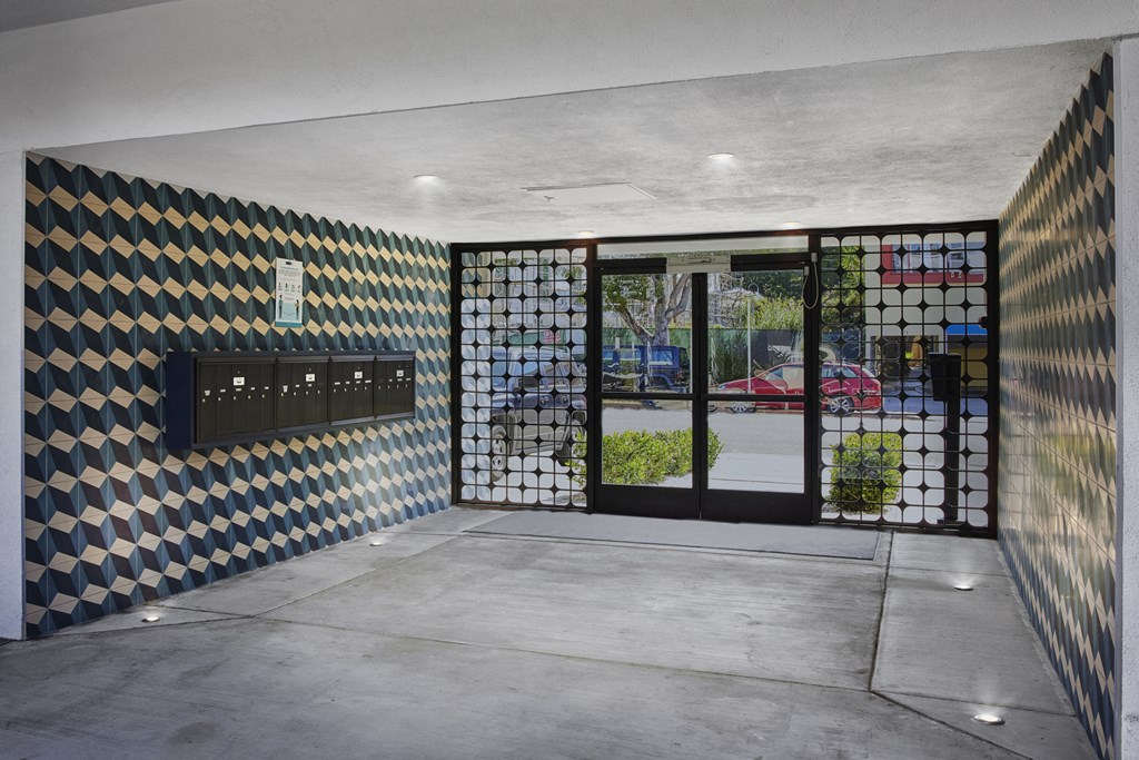 Front entrance and mail boxes