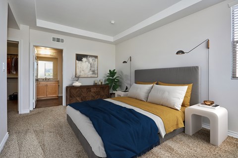 Comfy, spacious bedroom with queen bed and attached walk-in closet and bathroom