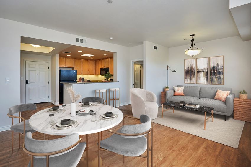 Living and Dining Area Living area and dining area with table set for four - Photo Gallery